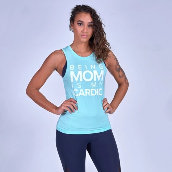 Modus - Fitish Active Wear Tops - Being Mom Is My Cardio Active Wear Muscle Tank - Mint
